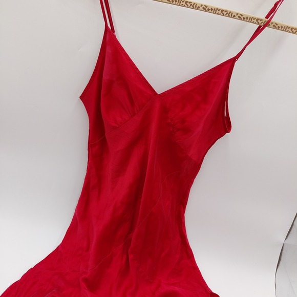 Vtg Victorias Secret Red Silk Sexy Y2K Babydoll Slip Dress S Long Slits Maxi